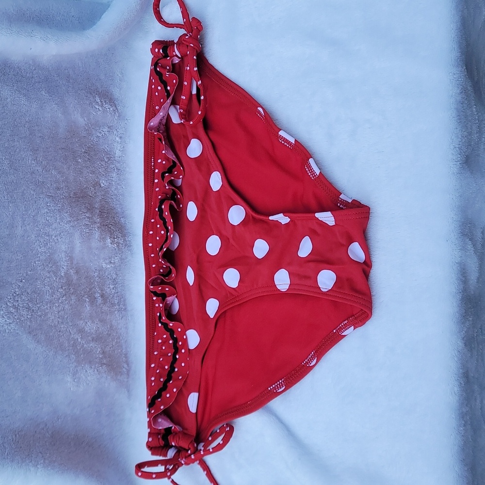 Bikini Bottoms, Womens, red and white, Ruffles, Side Ties, Large